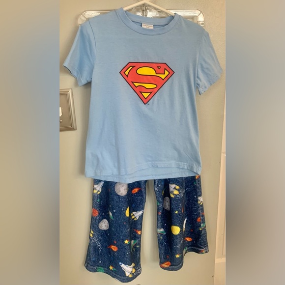 Iscream Boy’s 6 8 blue space plush fleece pj pants Superman T-shirt pajamas Set - Picture 1 of 6